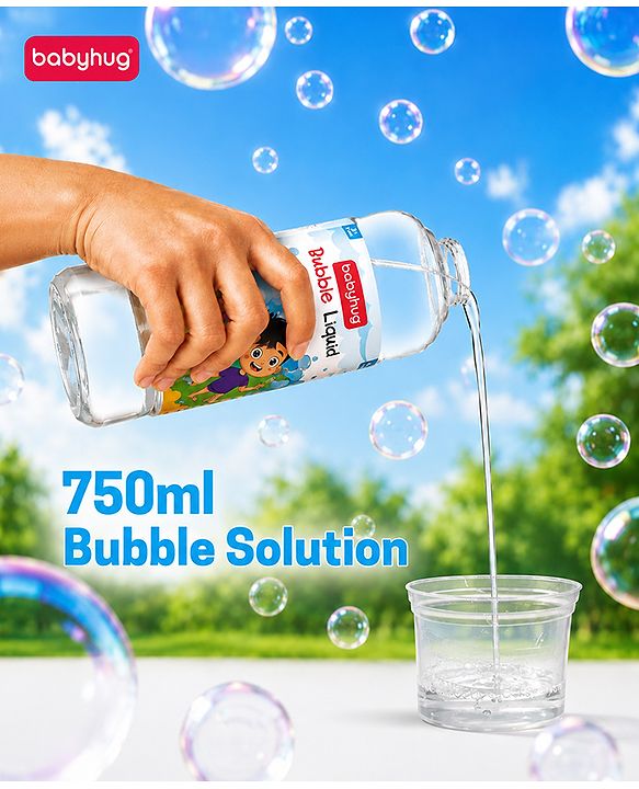Babyhug Bubble Liquid Solution, Bubble Refill Bottle, Bubble Maker Liquid for Guns - 750 ml| BIS Approved