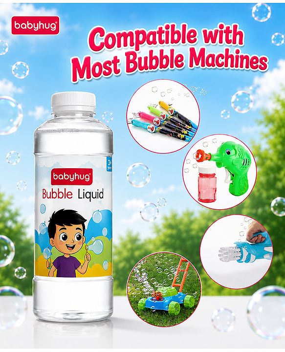 Babyhug Bubble Liquid Solution, Bubble Refill Bottle, Bubble Maker Liquid for Guns - 750 ml| BIS Approved