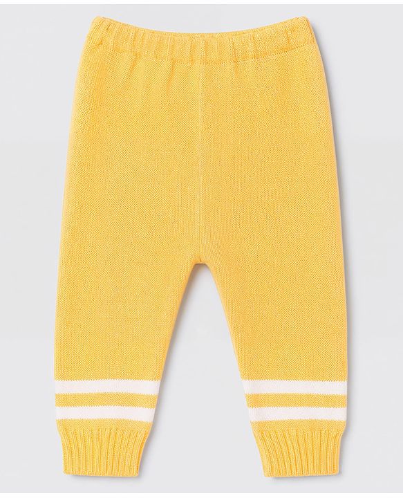 Babyhug Knit Full Sleeves Striped Sweater Set With Cap & Booties - Yellow