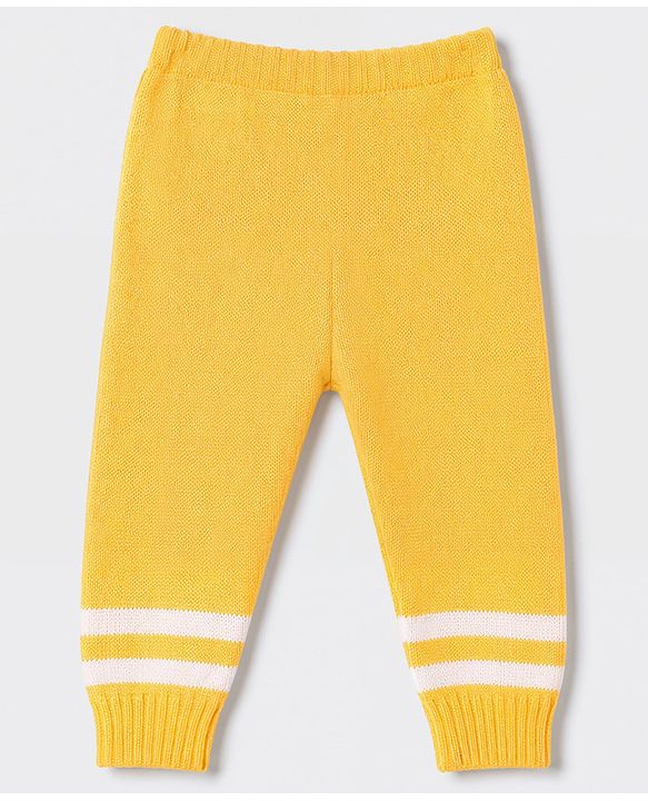 Babyhug Knit Full Sleeves Striped Sweater Set With Cap & Booties - Yellow