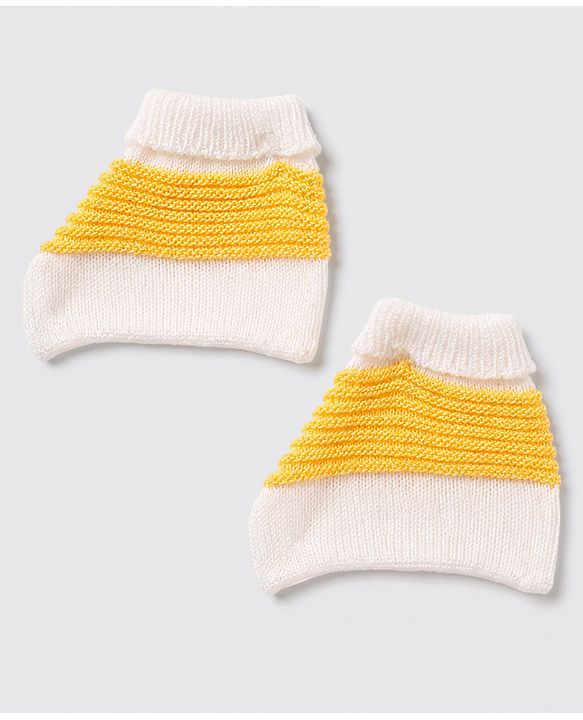 Babyhug Knit Full Sleeves Striped Sweater Set With Cap & Booties - Yellow