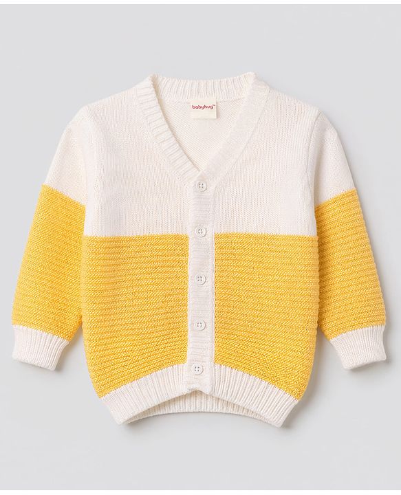 Babyhug Knit Full Sleeves Striped Sweater Set With Cap & Booties - Yellow