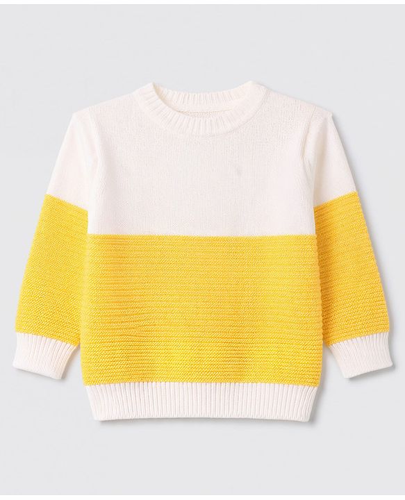 Babyhug Knit Full Sleeves Striped Sweater Set With Cap & Booties - Yellow