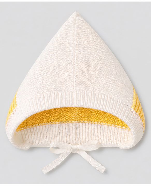 Babyhug Knit Full Sleeves Striped Sweater Set With Cap & Booties - Yellow