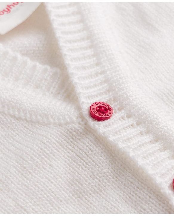 Babyhug Knit Full Sleeves Striped Sweater Set with Cap and Booties - White & Red