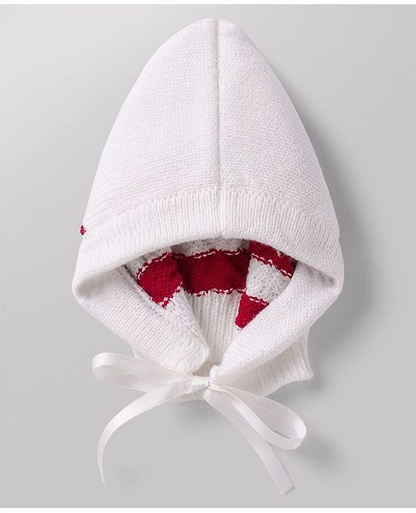 Babyhug Knit Full Sleeves Striped Sweater Set with Cap and Booties - White & Red