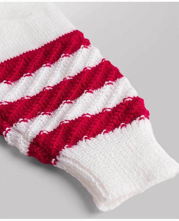 Babyhug Knit Full Sleeves Striped Sweater Set with Cap and Booties - White & Red