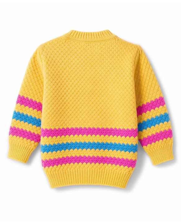 Babyhug Knit Full Sleeves Striped Sweater Set with Cap and Booties - Yellow