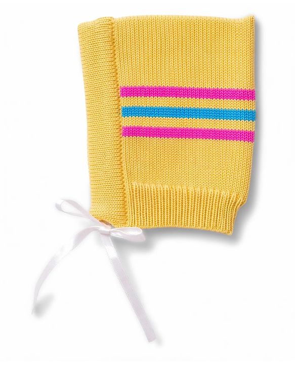 Babyhug Knit Full Sleeves Striped Sweater Set with Cap and Booties - Yellow
