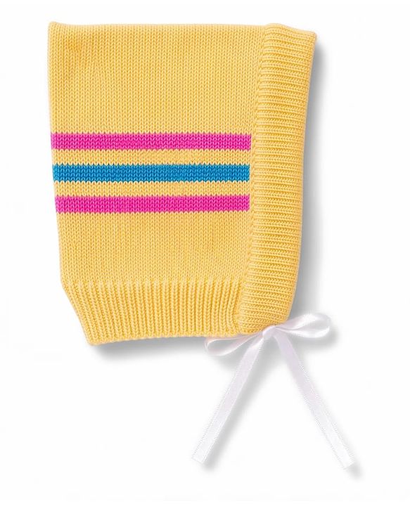 Babyhug Knit Full Sleeves Striped Sweater Set with Cap and Booties - Yellow