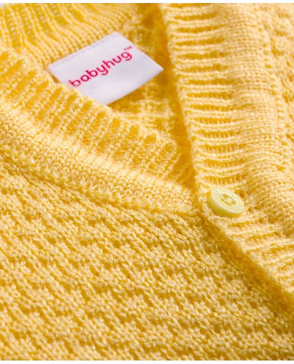 Babyhug Knit Full Sleeves Striped Sweater Set with Cap and Booties - Yellow