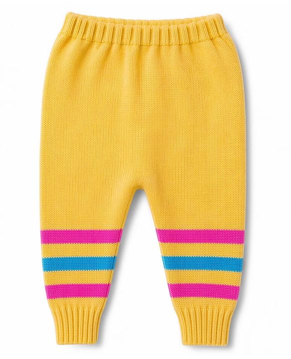 Babyhug Knit Full Sleeves Striped Sweater Set with Cap and Booties - Yellow