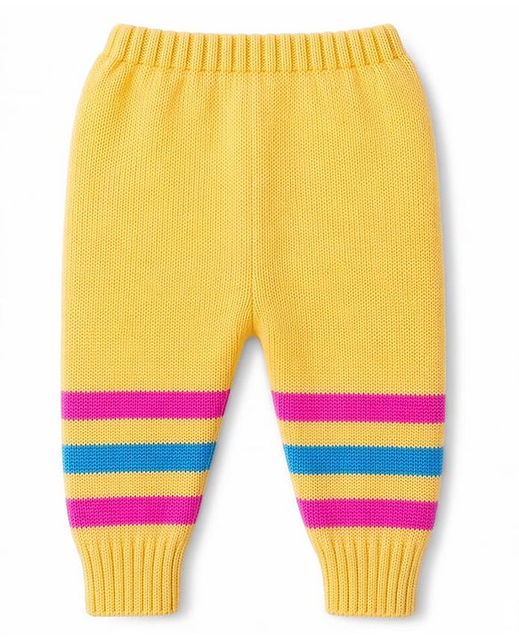 Babyhug Knit Full Sleeves Striped Sweater Set with Cap and Booties - Yellow