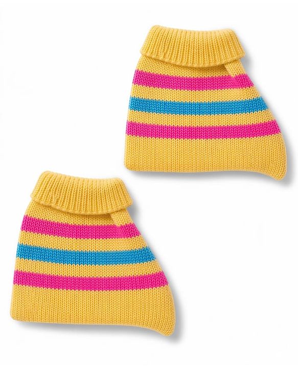Babyhug Knit Full Sleeves Striped Sweater Set with Cap and Booties - Yellow
