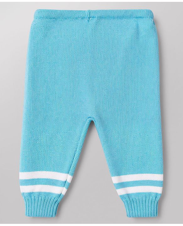 Babyhug Knit Full Sleeves Striped Sweater Set With Booties & Cap - Teal Blue