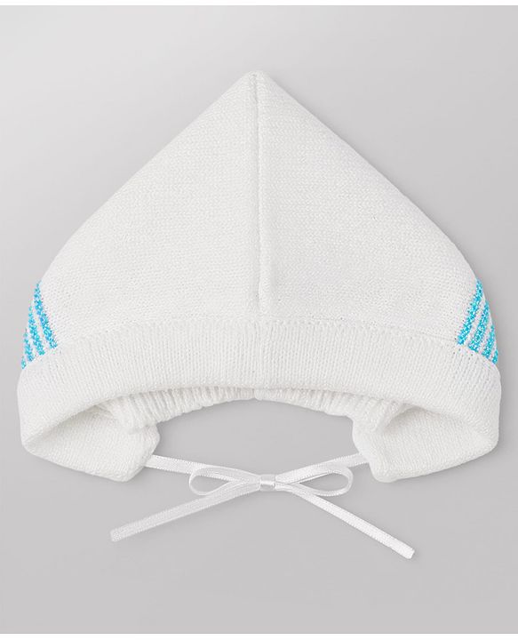 Babyhug Knit Full Sleeves Striped Sweater Set With Booties & Cap - Teal Blue
