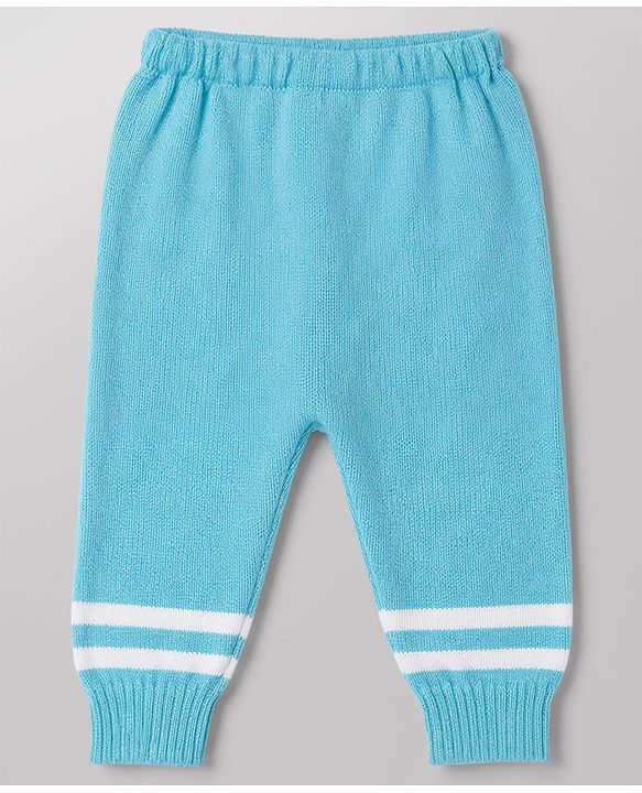 Babyhug Knit Full Sleeves Striped Sweater Set With Booties & Cap - Teal Blue
