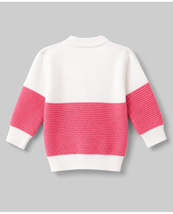 Babyhug Knit Full Sleeves Striped Sweater Set With Cap & Booties Set - Dark Pink