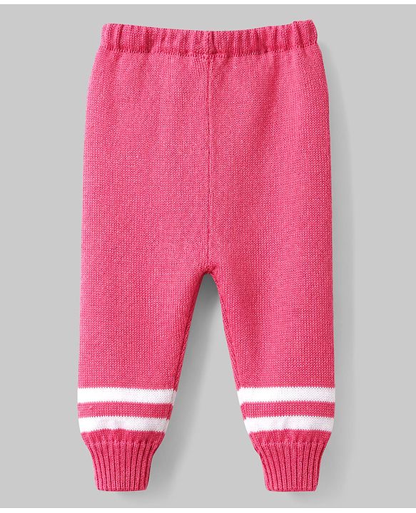 Babyhug Knit Full Sleeves Striped Sweater Set With Cap & Booties Set - Dark Pink