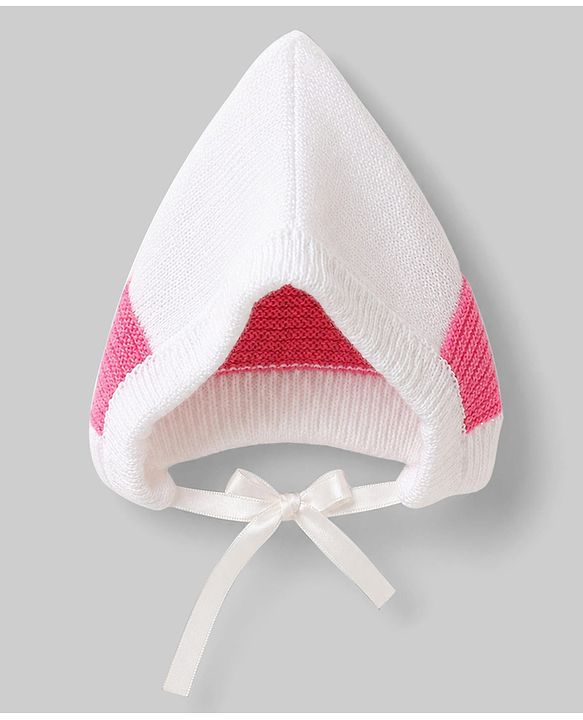 Babyhug Knit Full Sleeves Striped Sweater Set With Cap & Booties Set - Dark Pink
