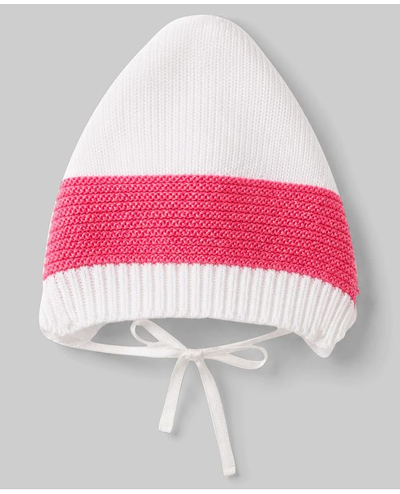 Babyhug Knit Full Sleeves Striped Sweater Set With Cap & Booties Set - Dark Pink