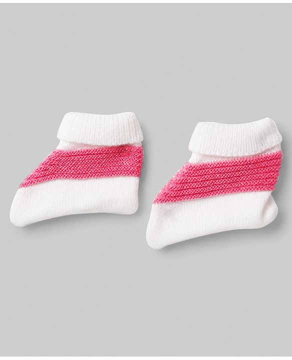 Babyhug Knit Full Sleeves Striped Sweater Set With Cap & Booties Set - Dark Pink