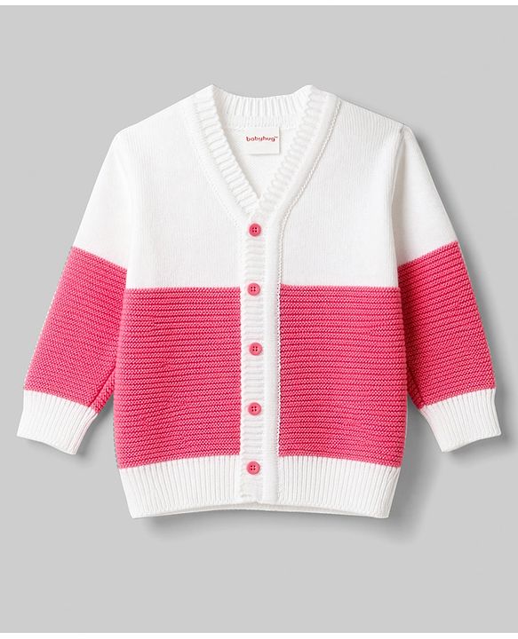 Babyhug Knit Full Sleeves Striped Sweater Set With Cap & Booties Set - Dark Pink