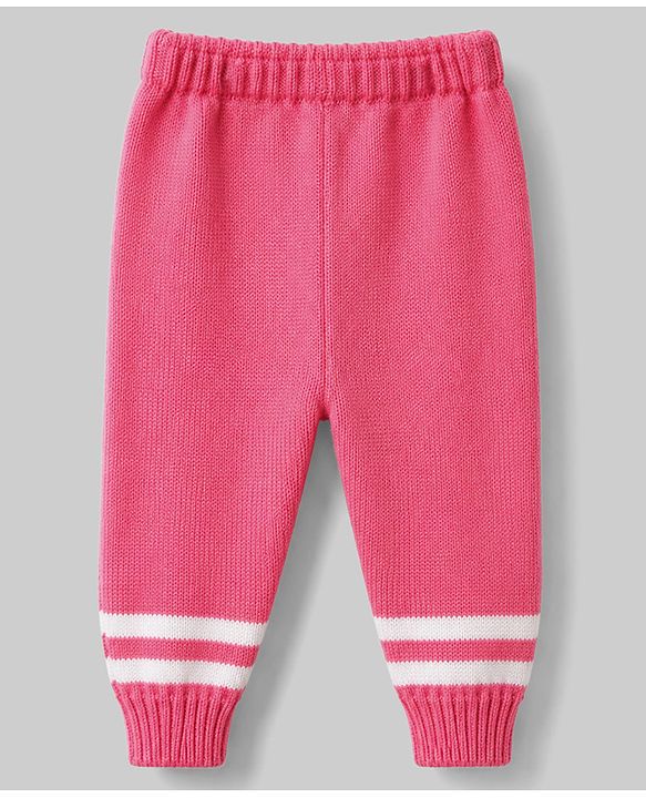 Babyhug Knit Full Sleeves Striped Sweater Set With Cap & Booties Set - Dark Pink