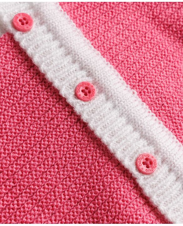 Babyhug Knit Full Sleeves Striped Sweater Set With Cap & Booties Set - Dark Pink