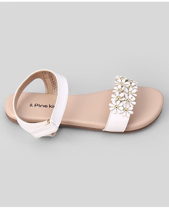 Pine Kids Velcro Closure Sandals With Floral Detailing - White