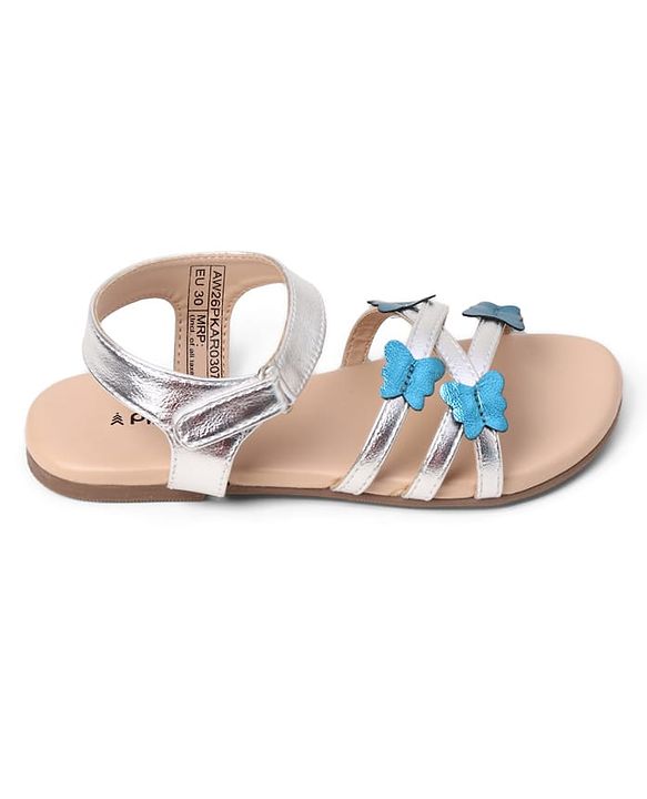 Pine Kids Buckle Closure Sandals With Butterfly Applique - Silver