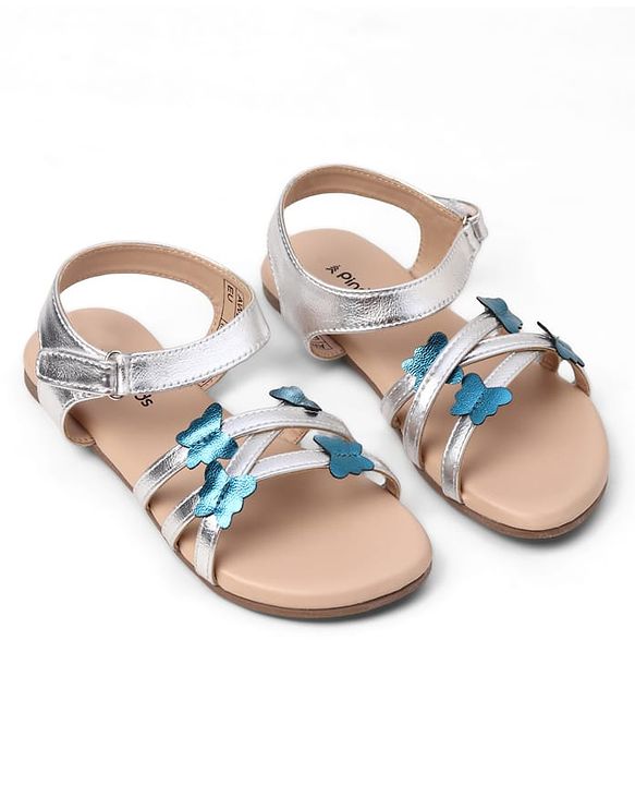 Pine Kids Buckle Closure Sandals With Butterfly Applique - Silver