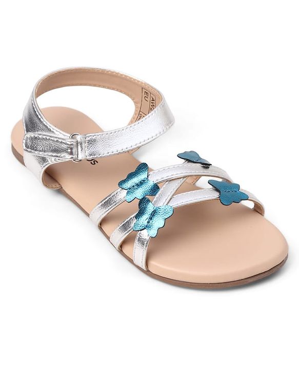 Pine Kids Buckle Closure Sandals With Butterfly Applique - Silver