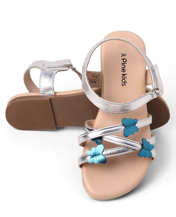 Pine Kids Buckle Closure Sandals With Butterfly Applique - Silver