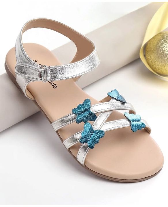 Pine Kids Buckle Closure Sandals With Butterfly Applique - Silver