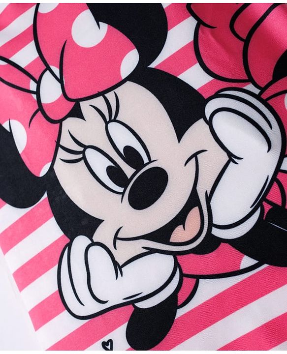 Babyhug Disney Sleeveless V Cut Swimsuit with Frill Design & Minnie Mouse Print - Pink