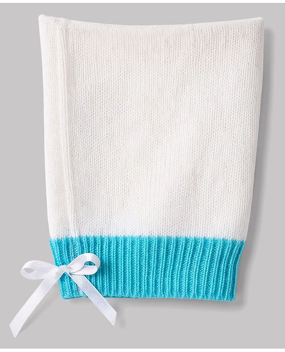 Babyhug Knit Full Sleeves Striped 4 Piece Sweater & Pant Set With Cap & Booties - Light Blue