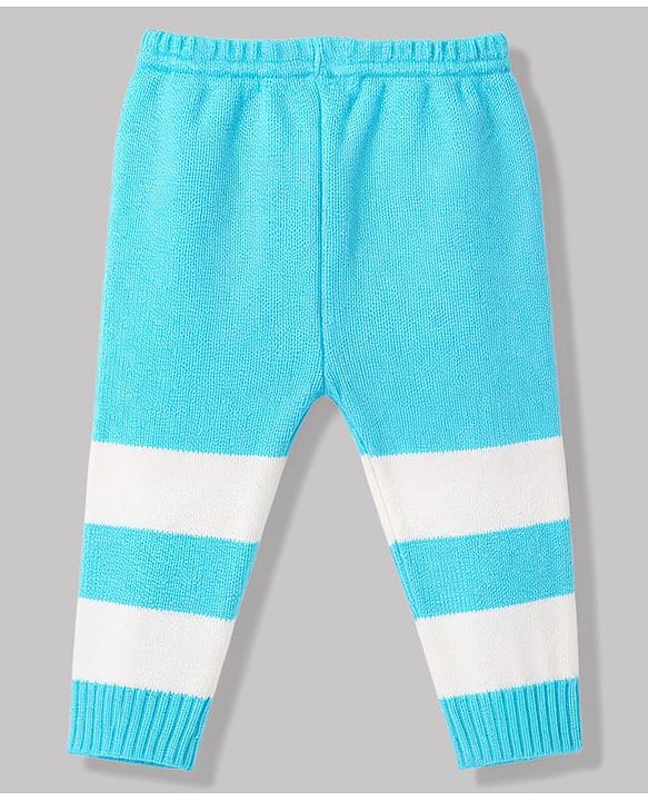 Babyhug Knit Full Sleeves Striped 4 Piece Sweater & Pant Set With Cap & Booties - Light Blue