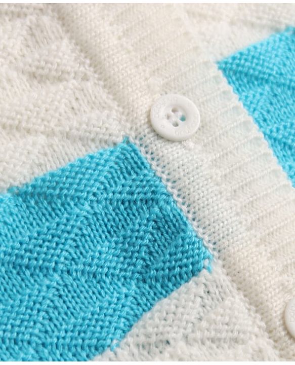 Babyhug Knit Full Sleeves Striped 4 Piece Sweater & Pant Set With Cap & Booties - Light Blue