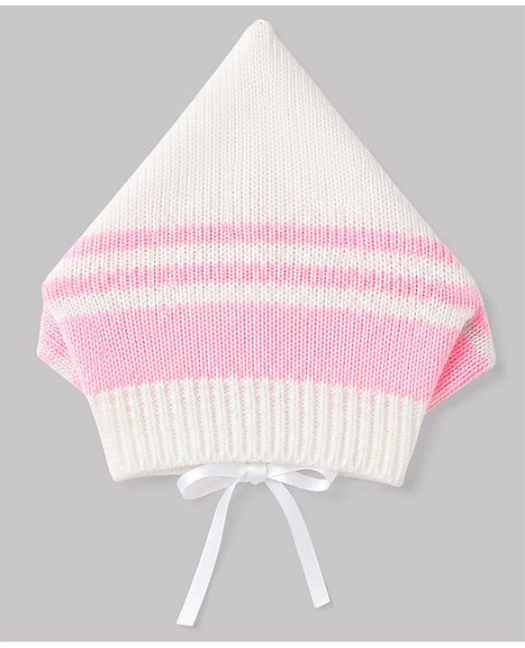 Babyhug Knit Full Sleeves Striped 4 Piece Sweater & Pant Set With Cap & Booties - Pink
