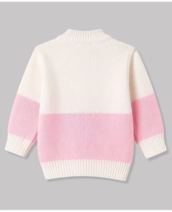 Babyhug Knit Full Sleeves Striped 4 Piece Sweater & Pant Set With Cap & Booties - Pink