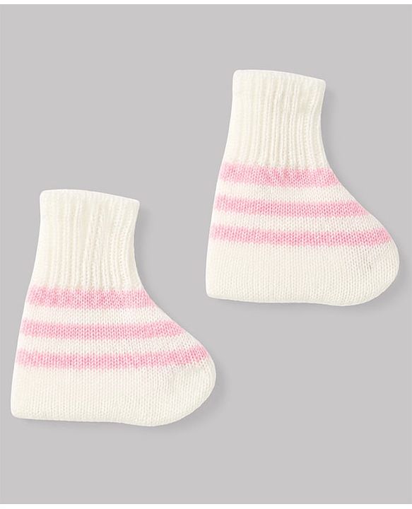 Babyhug Knit Full Sleeves Striped 4 Piece Sweater & Pant Set With Cap & Booties - Pink
