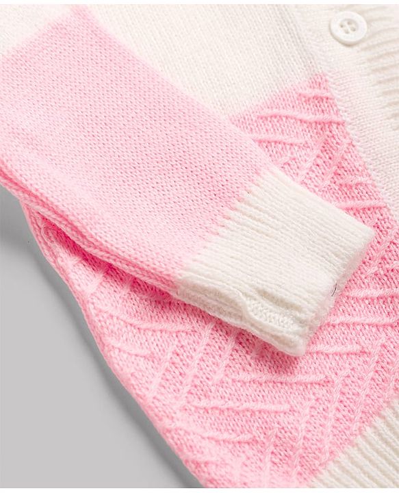 Babyhug Knit Full Sleeves Striped 4 Piece Sweater & Pant Set With Cap & Booties - Pink