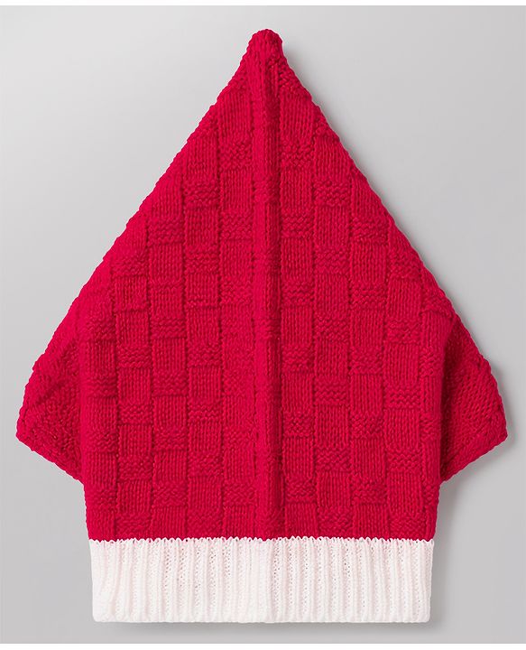 Babyhug Knit Full Sleeves Front Open Colour Block Sweater Set with Cap & Booties - Red & White