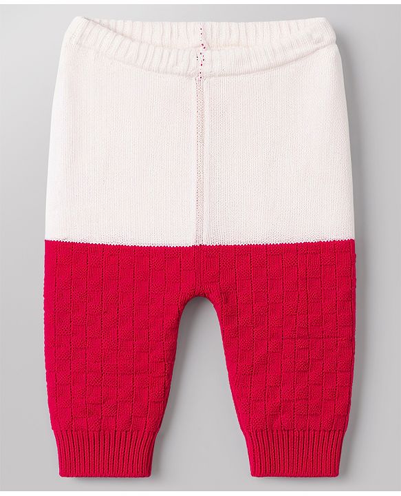 Babyhug Knit Full Sleeves Front Open Colour Block Sweater Set with Cap & Booties - Red & White