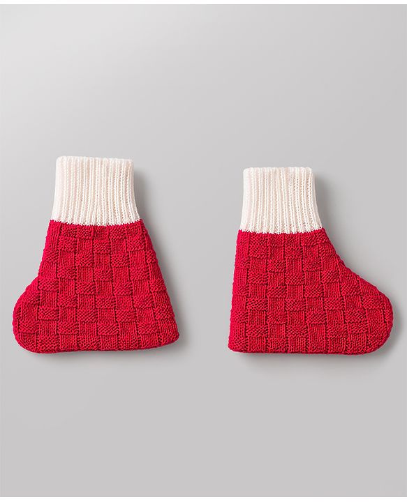 Babyhug Knit Full Sleeves Front Open Colour Block Sweater Set with Cap & Booties - Red & White