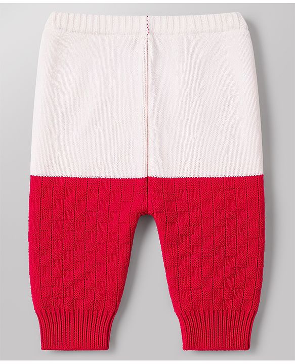 Babyhug Knit Full Sleeves Front Open Colour Block Sweater Set with Cap & Booties - Red & White