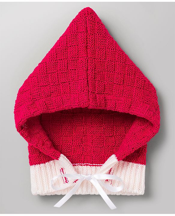 Babyhug Knit Full Sleeves Front Open Colour Block Sweater Set with Cap & Booties - Red & White