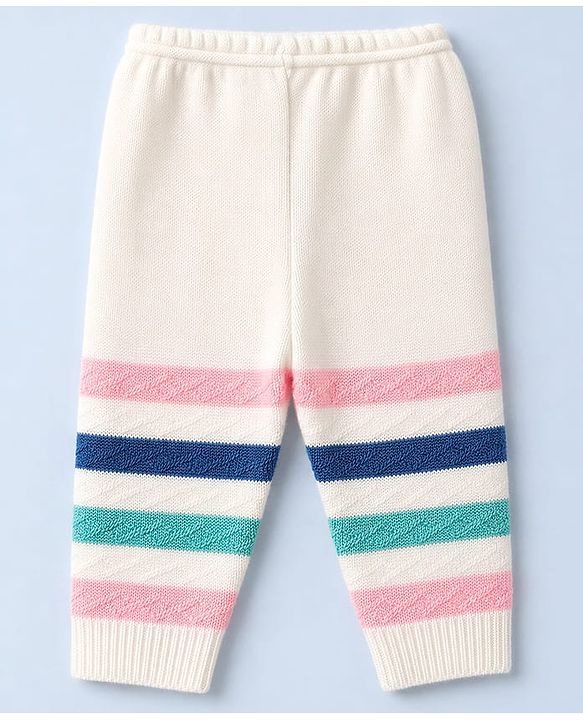 Babyhug Knit Full Sleeves Stripe Sweater Set With Cap and Booties - White