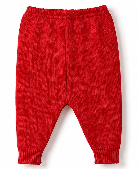 Babyhug Knit Full Sleeves Solid 4 Piece Sweater & Pant Set With Cap & Booties - Red
